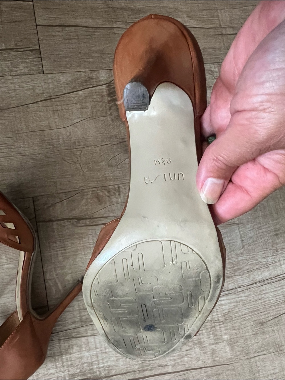 Unisa Tan Brown Perforated Peep-Toe Ankle Strap Heels - Picture 4 of 4